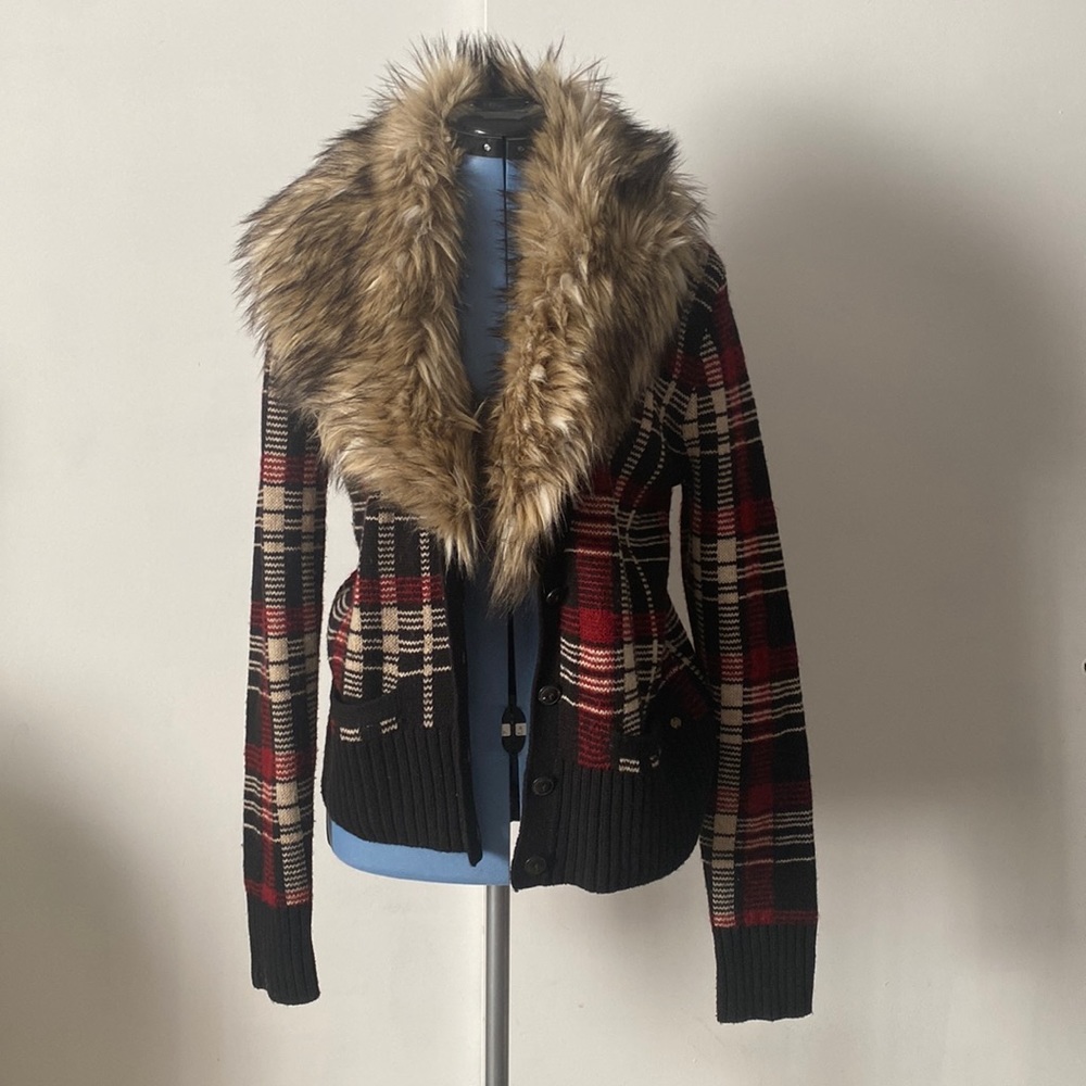 Ralph Lauren cardigan with faux fur collar Sz L